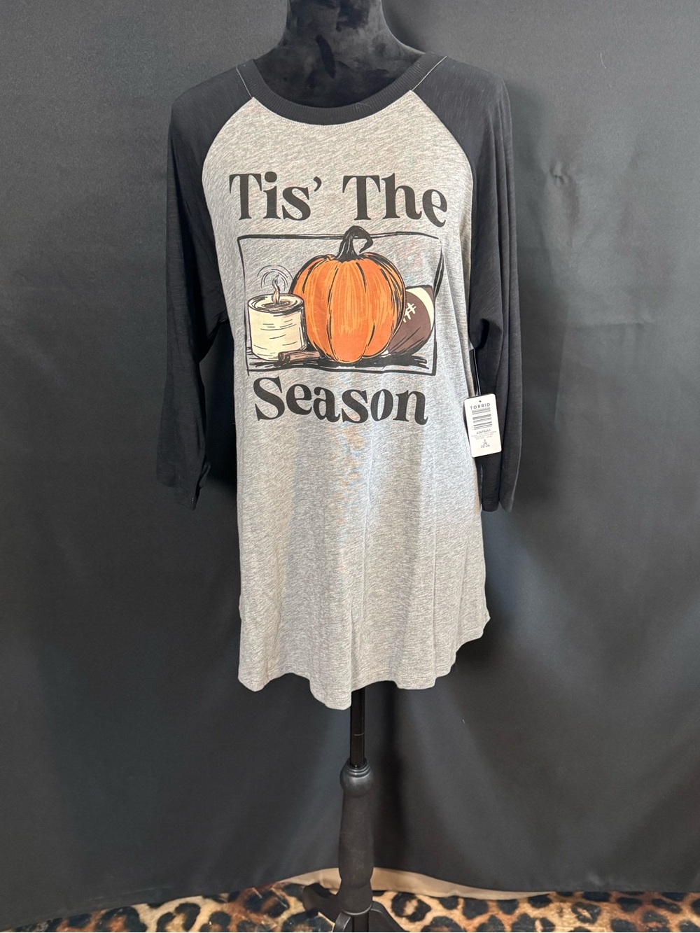 NWT Torrid Gray Tee with Black Raglan Sleeves and Pumpkin Graphic